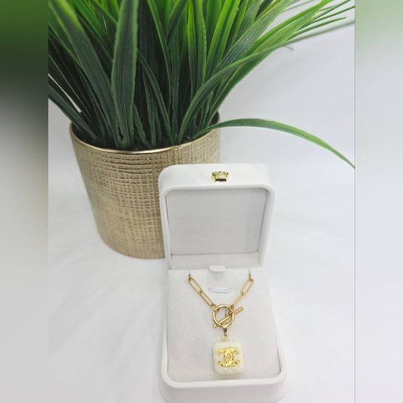 Authentic CHANEL Gold and Cream Logo Necklace. On Atolea Waterproof Chain - Picture 6 of 6